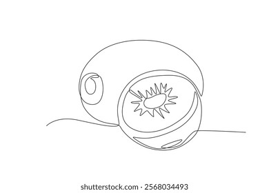 Single one line drawing sliced healthy organic Kiwi. Fresh tropical fruitage concept for fruit garden icon. Modern continuous line graphic draw design vector illustration
