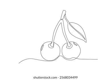 Single one line drawing sliced healthy organic Cheri. Fresh tropical fruitage concept for fruit garden icon. Modern continuous line graphic draw design vector illustration
