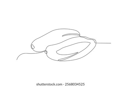 Single one line drawing sliced healthy organic Papaya fruit. Fresh tropical fruitage concept for fruit garden icon. Modern continuous line graphic draw design vector illustration
