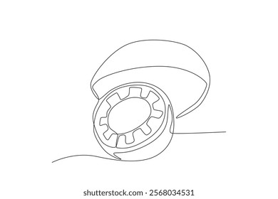 Single one line drawing sliced healthy organic Cacao. Fresh tropical fruitage concept for fruit garden icon. Modern continuous line graphic draw design vector illustration
