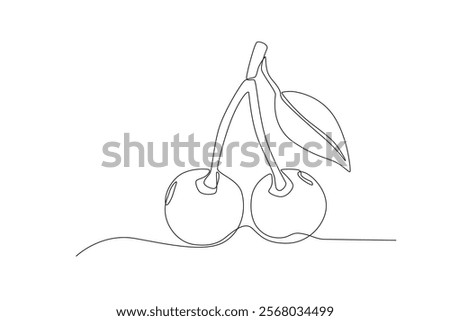 Single one line drawing sliced healthy organic Cheri. Fresh tropical fruitage concept for fruit garden icon. Modern continuous line graphic draw design vector illustration
