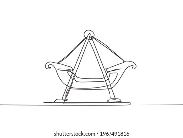 Single one line drawing of small swing boat in an amusement park which is moved by several people by swinging. Playground that children like. Continuous line draw design graphic vector illustration