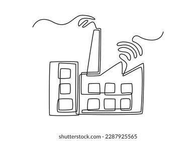 Single one line drawing smart factory. 5G technology concept. Continuous line draw design graphic vector illustration.