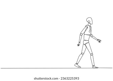 Single one line drawing smart robotic walking to canteen to break and lunch. Taking time for a while to hone ideas back into brilliant ideas. Success. Continuous line design graphic illustration