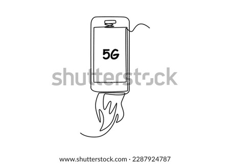 Single one line drawing smartphone with 5G technology. 5G technology concept. Continuous line draw design graphic vector illustration.