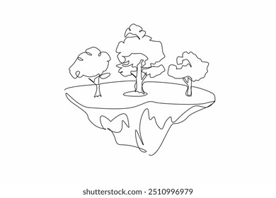 Single one line drawing some big trees on the grass. Natural greenery that spoils the eyes. Air quality becomes cleaner. International Day of Forests. Continuous line design graphic illustration