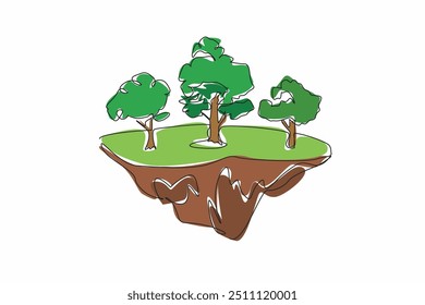 Single one line drawing some big trees on the grass. Natural greenery that spoils the eyes. Air quality becomes cleaner. International Day of Forests. Continuous line design graphic illustration