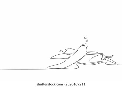 Single one line drawing some chilies stacked. Spiciness ready to add treat and flavor to any dish. Interesting composition. Spicy lover. National Chili Day. Continuous line design graphic illustration