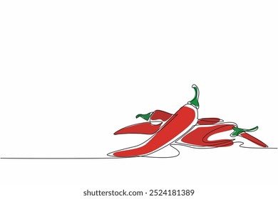Single one line drawing some chilies stacked. Spiciness ready to add treat and flavor to any dish. Interesting composition. Spicy lover. National Chili Day. Continuous line design graphic illustration