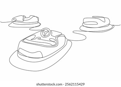 Single one line drawing some bumper cars that are damaged and not maintained. A miserable place. Not feasible. International Chernobyl Remembrance Day. Continuous line design graphic illustration