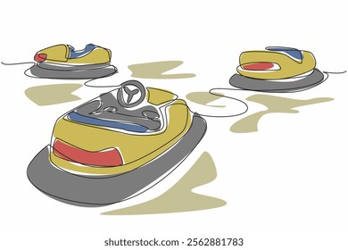 Single one line drawing some bumper cars that are damaged and not maintained. A miserable place. Not feasible. International Chernobyl Remembrance Day. Continuous line design graphic illustration