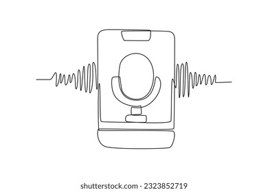 Concepto de dispositivo de reconocimiento de voz de dibujo de una sola línea. Voz en off. Ilustración gráfica de vector de diseño de línea continua.
