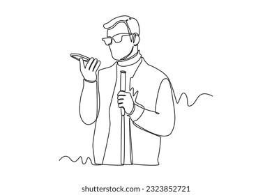 Single one line drawing Speech recognition device concept. Voiceover. Continuous line draw design graphic vector illustration.