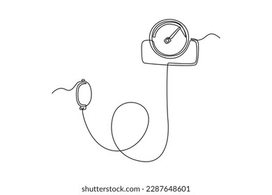 Single one line drawing sphygmomanometer. World hypertension day concept. Continuous line draw design graphic vector illustration.
