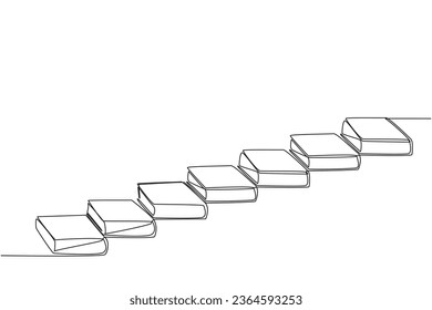 Single one line drawing stack books that act as stairs. The metaphor of a book can raise the level of the person who reads it. Book festival outer space. Continuous line design graphic illustration