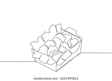 Single one line drawing stack of macaroons in a box with food paper. Order sweet snacks at the cafe and then take them home. Dessert. National Macaroon Day. Continuous line design graphic illustration
