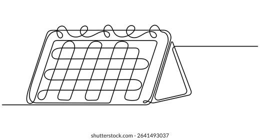 Single one line drawing Standing Calendar icon. Single line continuous editable desktop calendar drawing. Planning and scheduling concept. Continuous line draw design graphic vector illustration.