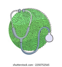 Einzelzeilenzeichnung Stethoscope Symbol, Diagnosesymbol. Arzt, Krankenhauspiktogramm, Symbolmedizin. Schwirl-Kreis-Hintergrund-Stil. Modern robuster Strich-Strich-Strich-Strich-Vektorgrafik