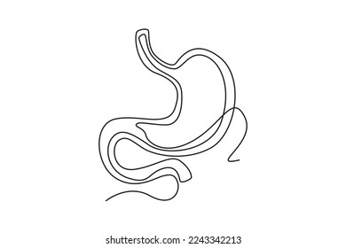 Single one line drawing stomach anatomy. Human organ concept. Continuous line draw design graphic vector illustration.