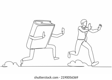 Un dibujo de una sola línea estresado empresario perseguido por un libro. La educación superior de los empleados para lograr el crecimiento profesional. Literatura de estudio de trabajadores. Ilustración gráfica de diseño de trazos de línea continua