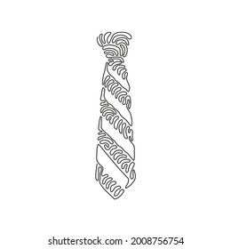 Single one line drawing striped tie icon. Necktie and neckcloth symbol. Template Father's Day greeting card with striped necktie. Swirl curl style. Continuous line design graphic vector illustration