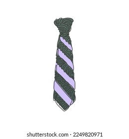 Icono de corbata rayada de dibujo de una sola línea. Símbolo de corbata y manto de cuello. Plantilla tarjeta de felicitación del Día del Padre con corbata a rayas. Estilo de rizo giratorio. Ilustración vectorial de diseño de línea continua