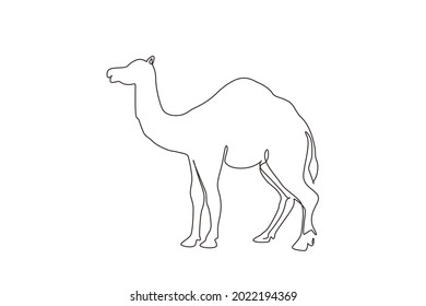 Single one line drawing strong desert Arabic camel for logo. Cute mammal animal concept for livestock husbandry, tourism, transportation. Modern continuous line draw design graphic vector illustration