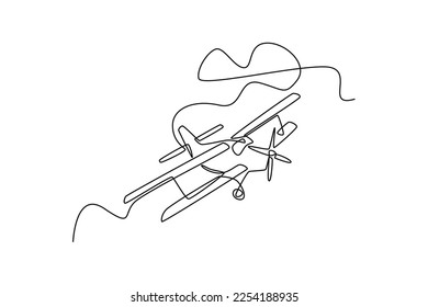 Single one line drawing stunt plane. Air transportation concept. Continuous line draw design graphic vector illustration.