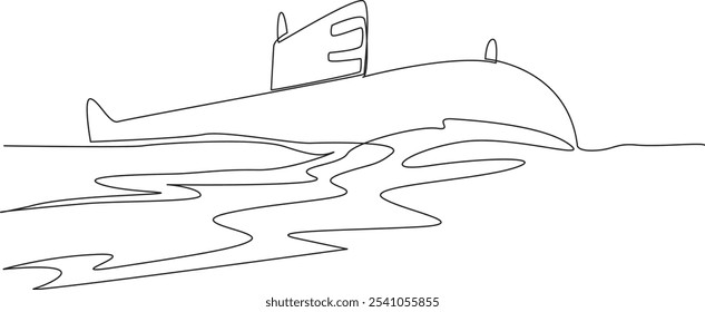 Single one line drawing submarine rises to the surface of the sea. Fleet change shift. The crew also needs food. Maneuverability. National Submarine Day. Continuous line design graphic illustration