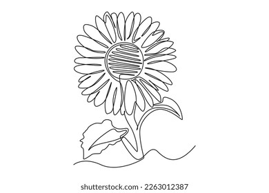 Single one line drawing sun flower. Beautiful flower concept. Continuous line draw design graphic vector illustration.