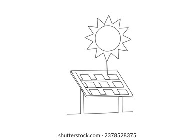 Einzel-Linie, die Sonne- und Solarpaneele zeichnet. einfache Windturbinen-Stromlinie, Vektorgrafik