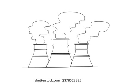 Einzel-Linie-Zeichnung der Versorgung mit Kernenergie nach Fabriken. einfache Windturbinen-Stromlinie, Vektorgrafik