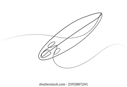 Single one line drawing Surfboard, surfer standing on beach holding surfboard