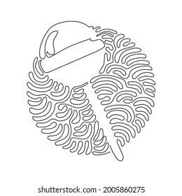 Single one line drawing sweet lollipops. Round candy on stick. Colored sugar candies for dessert. Swirl curl circle background style. Modern continuous line draw design graphic vector illustration