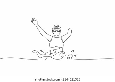 Una única persona de dibujo de una línea nadando con atleta discapacitado jugando en torneos.  deportista, deporte, éxito, campeonato. Ilustración gráfica de diseño de trazos de línea continua