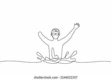 Single One Line Drawing Swimming Person With Disability Athlete Playing In Tournament Games.  Sportsman, Sport, Success, Championship. Continuous Line Draw Design Graphic Vector Illustration