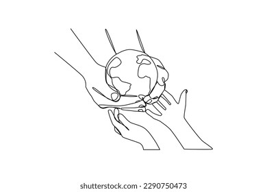 Single one line drawing take care of the earth. Earth day concept. Continuous line draw design graphic vector illustration.