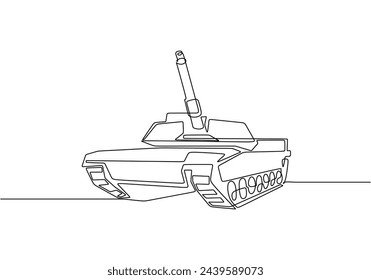 Single one line drawing tank. Armored Military combat transport