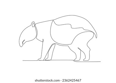 Single one line drawing of a tapir. Continuous line draw design graphic vector illustration.
