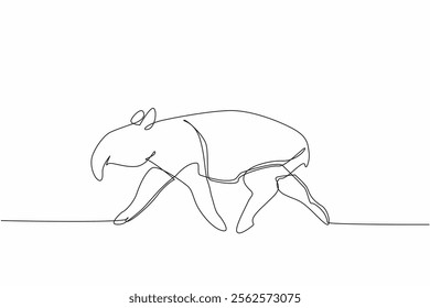 Single one line drawing tapir pose. The characteristic of this animal is that it has a unique nose. This animal is almost extinct. Tapirus. World Tapir Day. Continuous line design graphic illustration