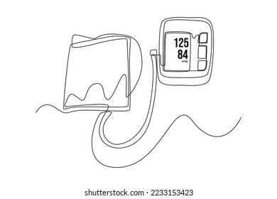 Single one line drawing Tensimeter. Medical equipment concept. Continuous line draw design graphic vector illustration.