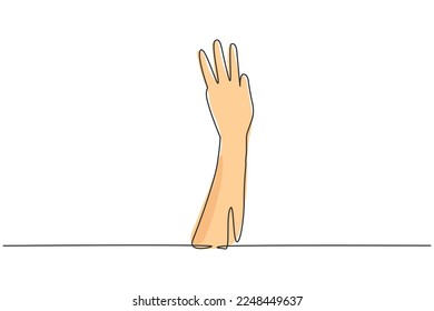 Single one line drawing third place symbol. Number three hand count. Learn to count numbers. Concept of education for children. Nonverbal signs. Continuous line draw design graphic vector illustration