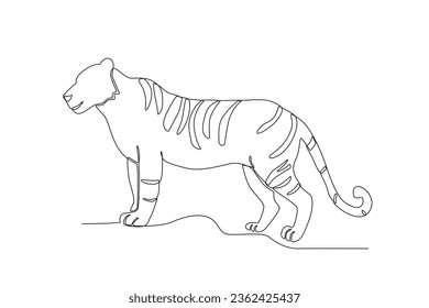 Single one line drawing of a tiger. Continuous line draw design graphic vector illustration.
