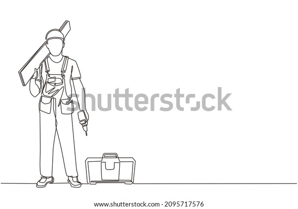 Single One Line Drawing Timber Frame Stock Vector (Royalty Free ...