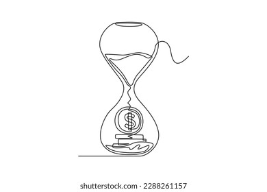 Single one line drawing time is money. Bank concept. Continuous line draw design graphic vector illustration.
