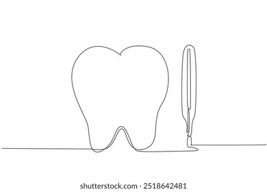 Uma única linha desenhando um dente e um termômetro lado a lado. O potencial para infecções orais causarem febre. Saúde dentária. Dia Nacional da Dor de Dente. Ilustração gráfica de design de linha contínua