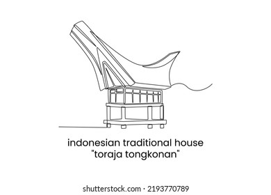 Single one line drawing toraja house in Indonesia. Traditional house concept. Continuous line draw design graphic vector illustration.