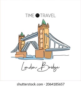 Single one line drawing Tower Bridge landmark. Historical iconic place in London, UK. Tourism and travel postcard home wall decor art concept. Modern continuous line draw design vector illustration