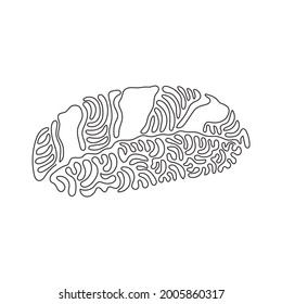 Single one line drawing traditional Japanese sushi, raw tuna slice or maguro rice ball. Menu in Japanese restaurant. Swirl curl style. Modern continuous line draw design graphic vector illustration