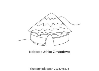 Single one line drawing Traditional Ndebele hut in South Africa. Traditional house concept. Continuous line draw design graphic vector illustration.